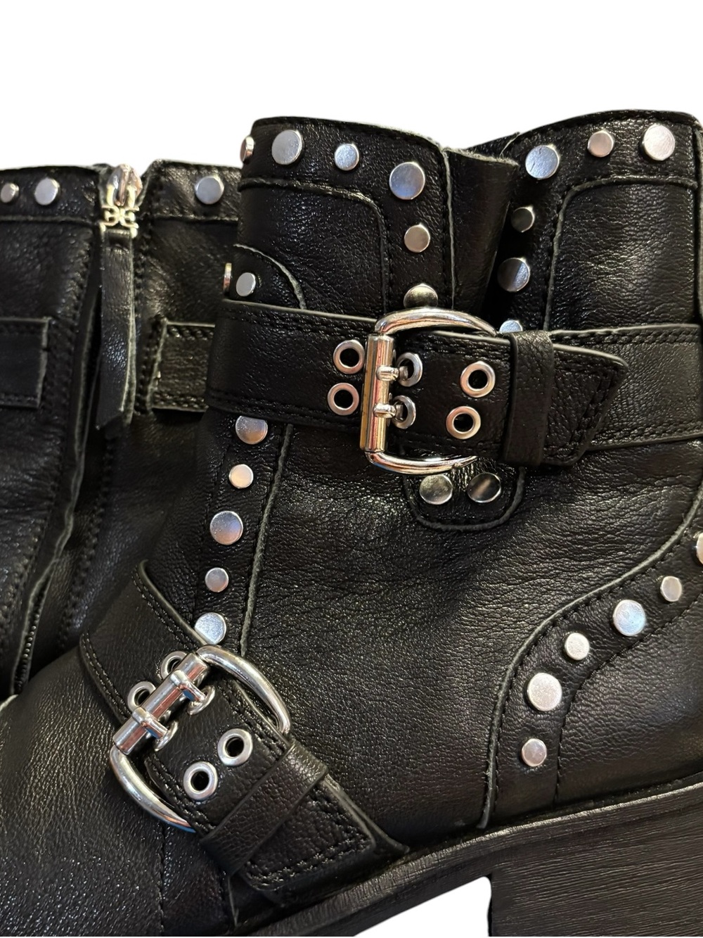Sam Edelman Womens Drea Black Leather Studded Side Zip Moto Boots Size US 8 - Picture 8 of 15